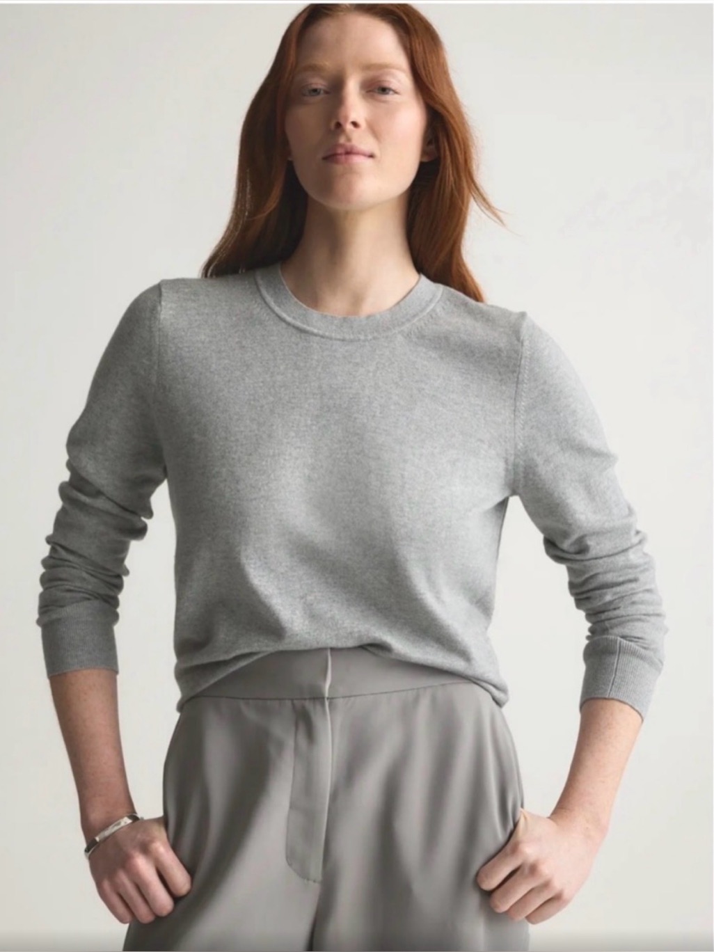Nwt Quince Organic Cotton-Cashmere Blend Light Gray Crewneck Sweater Size M